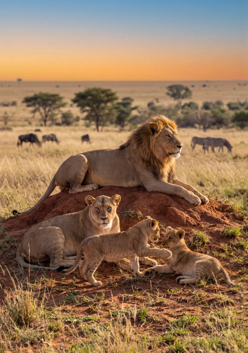 El retrato del león con sus cachorros