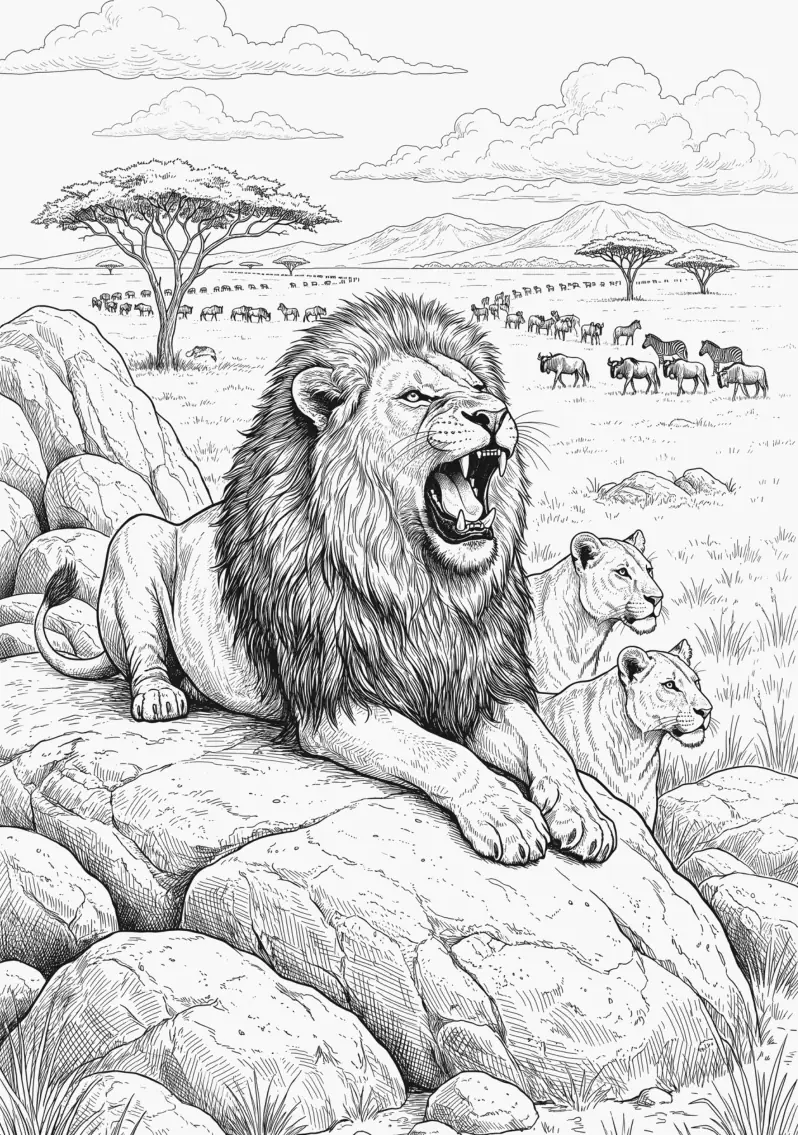 La lámina para colorear del león